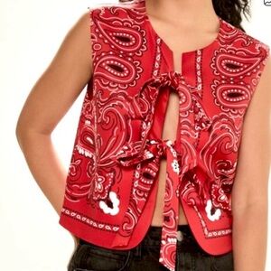 Commence Red Paisley Bandana Tie-Front Top